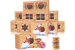 DeckTheHalls 12 PCS Christmas Cookie Boxes with Window, Holiday Cookie Boxes for Gift Giving, Xmas Bakery, Pastry, Dessert, Mini Cake, Cupcakes, Brownies, Donuts,Pie Treat Boxes, Auto-Popup Containers