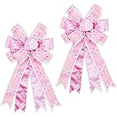Large Christmas Bows for Wreath 20x11 Inch, 2 Pack Pre-Tied Wired Ribbon Bow, Winter Decorative Christmas Tree Topper Bow for Front Door Indoor Outdoor Xmas Decorations (Pink Candy)