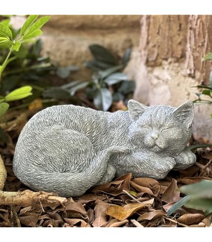 Meditating Cat Stone Garden Statue – Outdoor Animal Sculpture, Grey Kitten Ornament By Burgess
