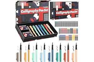 TIANREN Calligraphy Pen Set,Fountain Pens with 8 Different Replaceable Nibs with 60 Ink Cartridges(12 Colors) for Writing & Drawing,Calligraphy Kits for Beginners.