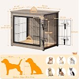 Yaheetech Dog Crate Furniture End Table with Double Doors Gray Wood Metal view 3