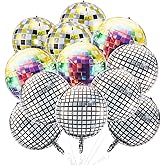 AGPTEK 12 Pcs Disco Ball Balloons for Party Decorations, Multicolor & Silvery Disco Balls, 22 Inch Aluminum Foil Balloons for Birthday, Bachelorette Party, 70s 80s 90s Theme