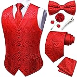 YOHOWA Formal Men Red Vest V-Neck Suit Vests Tie