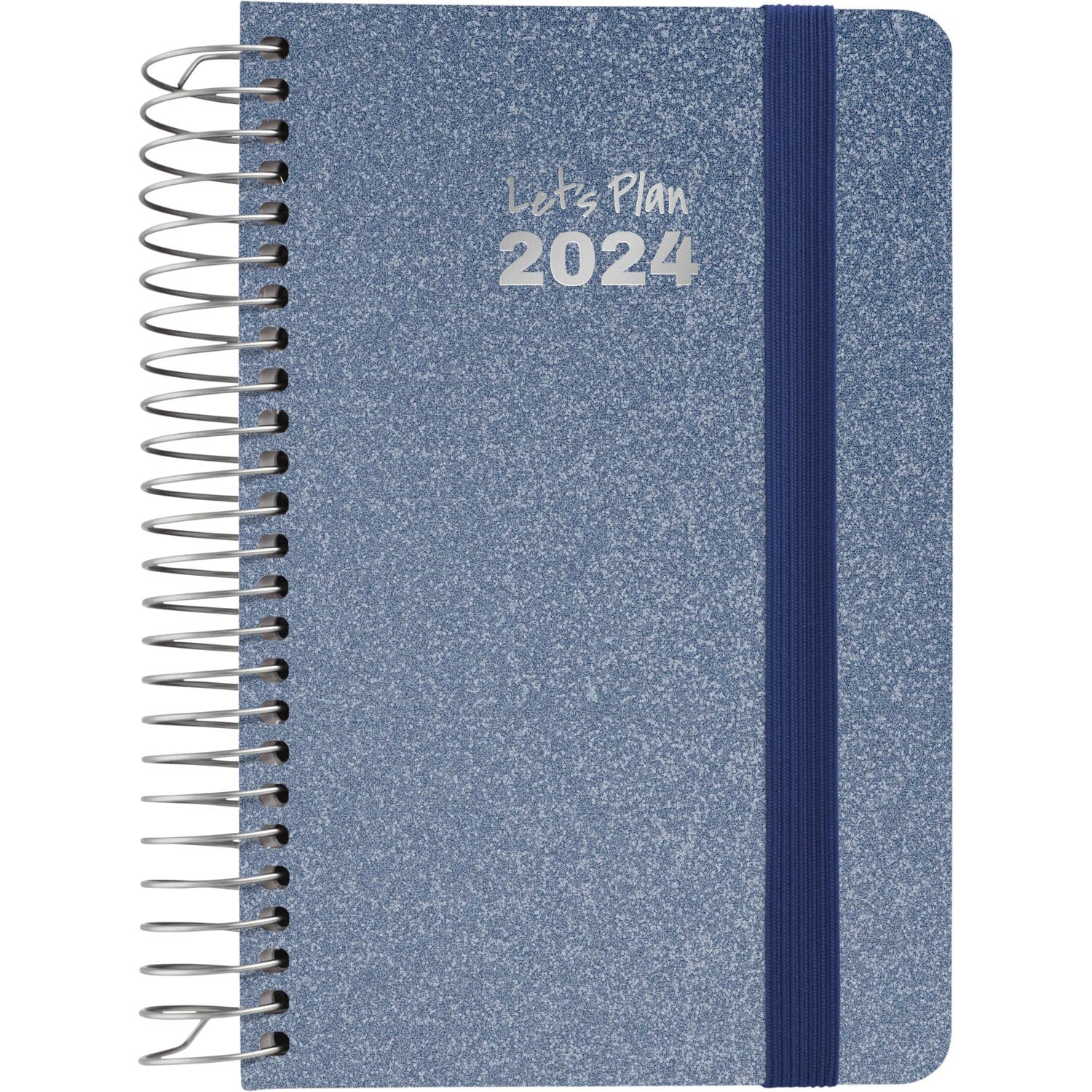 Grafoplás | 2024 Yearly Diary Week to View | Arctic Blue | A6 | Spanish | Metallic Series | Spiral | Hardcover Lined Fabric | Elastic Closure | January to December