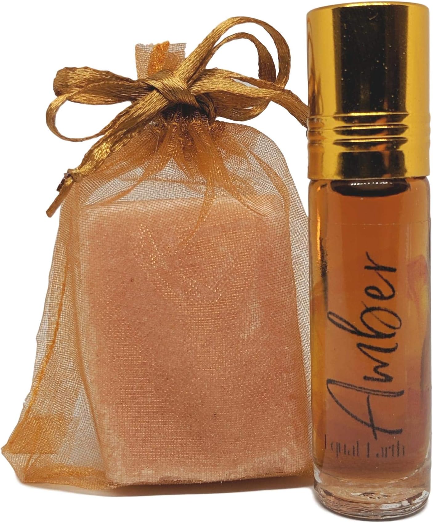 EQUAL EARTH Amber Perfume Set Roll On and Block 100% Vegan and Natural Gift Set - Oil Fragrance - Moroccan Amber (1 x Set)