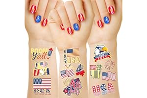 OLIKER 70PCS 4th of July Decorations Temporary Tattoos USA Flag Fake Tattoos Stickers American Red White and Blue Patriotic Decor Fourth of July Accessories for Independence Day Labor Day Memorial Day