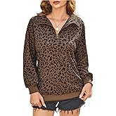 SweatyRocks Women's Leopard Print Sweatshirt Quarter Zip Collar Long Sleeve Pullover Tops