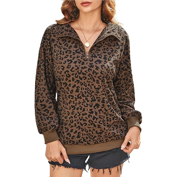 Amazon.com: SOLY HUX Women's Leopard Sweatshirt Half Zip Collar