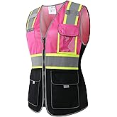 HoliSecure Safety Vest for women, Hi vis Reflective Lady Work vest With 9 Multi Pocket And Zipper