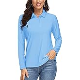 MAGCOMSEN Women's Long Sleeve Polo Shirts UPF 50+ Golf Tops Moisture Wicking Collared Shirt Tennis 3-Button