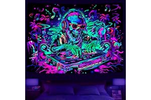 Uspring Blacklight Skull Tapestry Trippy Skeleton Tapestries Funny Music Wall Tapestry Hip Hop Tapestry Wall Hanging UV Reactive Hippie Wall Art, Black Light Party Decor (59.1 x 82.7 inches)