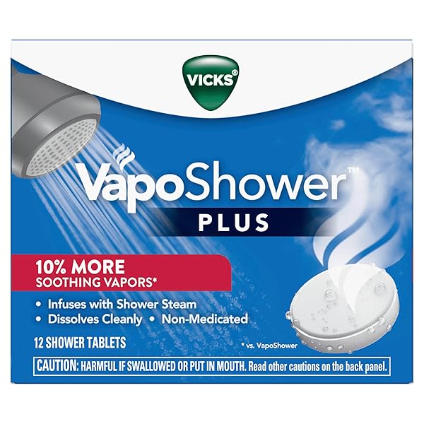 VICKS, VAPOSHOWER PLUS, SHOWER STEAMERS, EUCALYPTUS SHOWER STEAMER & MENTHOL SCENT, CLEAN DISSOLVING VAPOR SHOWER TABLETS, AROMATHERAPY SHOWER STEAMER & SHOWER BOMBS, 12 COUNT