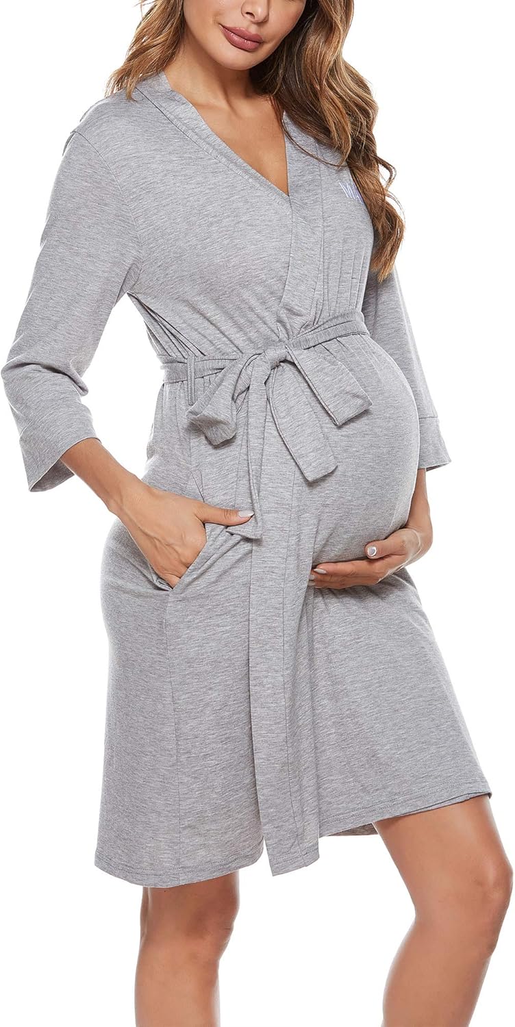 Molliya Maternity Robe Women Back Printed Pregnancy Sleepwear Hospital Delivery Nursing Bathrobe with Pockets at  Women’s Clothing store