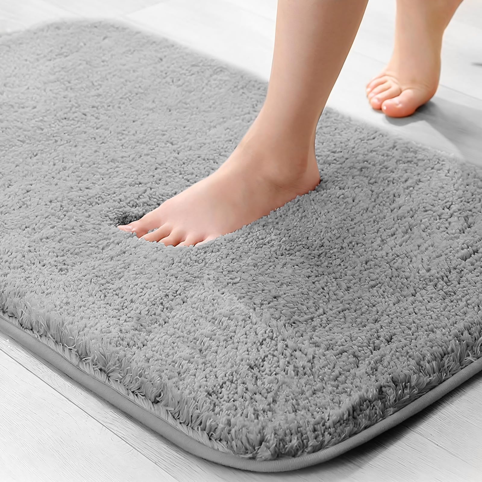 wyewye Microfibre Bath Mat, Door Mat, Pet Mat, 2cm Super Thick Bath Rug, Bathroom Rug 40x60cm Grey, Machine Washable, Non-slip, Super absorbent, Fluffy, Anti Mould, Extra Soft