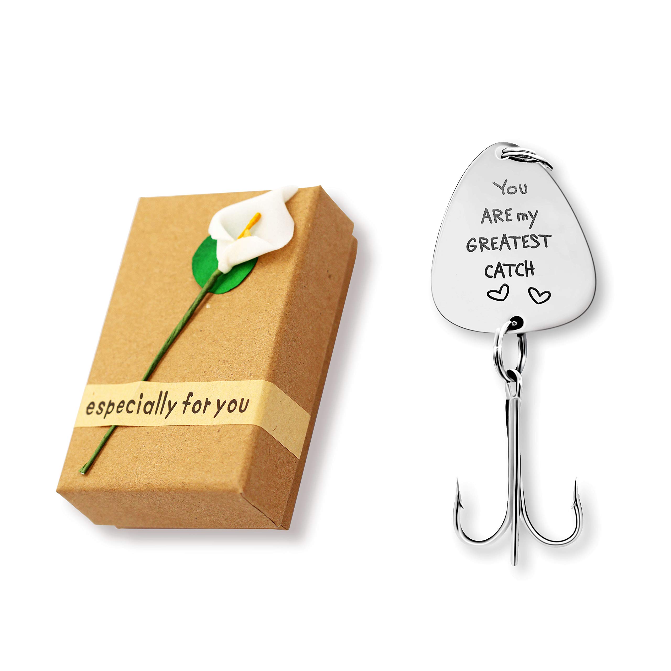 Uloveido Stainless Steel Treble Fishhooks Fishing Circle Hooks with Gift Box for Men Husband Christmas Birthday Gift (You are My Greatest Catch with Heart) Y578