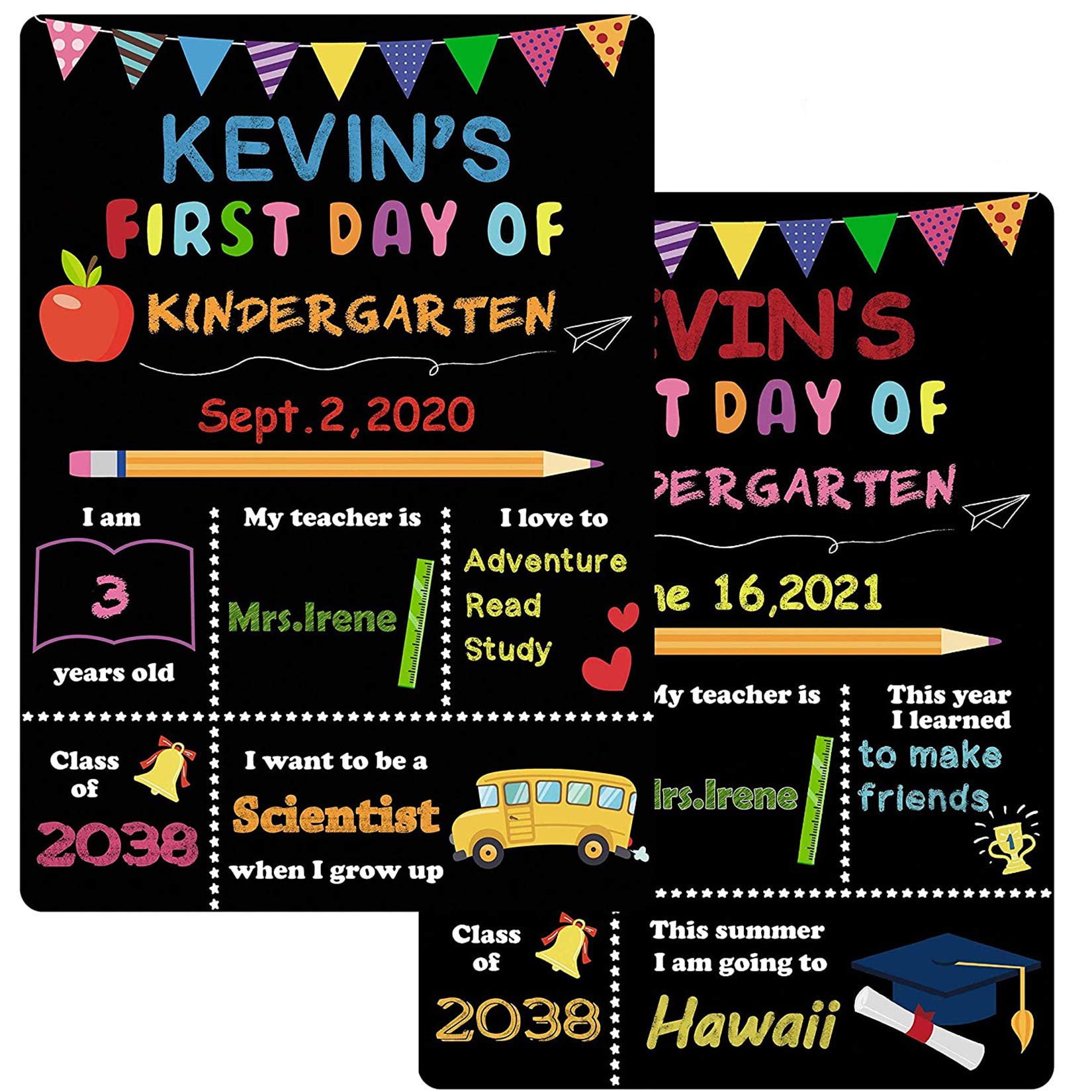 WATINC First day and Last Day of School Chalkboard, Reusable Easy Clean Cute Cartoon Apple Blackboard, Back to School Double Sided Chalkboard Sign Photo Prop (13.6x9.7 inch)