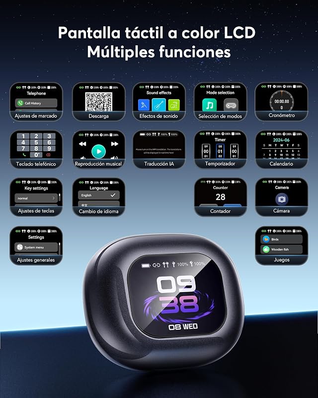 AI Auriculares Traductor en Tiempo Real con Pantalla LCD, Traductor Instantáneo de Voz en 198 Idiomas, Diseño Abierto, Bluetooth 6.1, 60H de batería, Ideales para Viajes, reuniones y Aprendizaje,Negro — foto 8 de 8