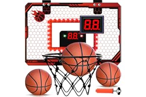 PAROTO Mini Basketball Hoop Indoor, Over The Door Basketball Hoops with Led Lighting, Mini Hoop with Electronic Scoreboard & 3 Balls, Outdoor, Red, Sports Toys Gifts for 6 7 8 9 10 11 12+ Year Old Boys