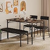 4 EVER WINNER Dining Table Set for 4, Kitchen Table with Upholstered Bench and 2 Chairs, Dining Room Table Set for Small Spac