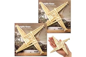 Kathfly 2 Pcs St. Brigid's Wall Cross and Card Irish Gift Saint Brigid's Cross History Card Irish Blessing Gift Ireland Hanging Wall Traditional Decor for Celtic Imbolc Home(6 in,Classic,Straw Color)
