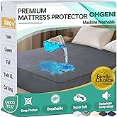 OhGeni 100% Waterproof Mattress Protector, King Grey Size, Fitted Sheet with Deep Pockets, 6''-18'', Premium Noiseless Breathable Soft Material, Mattresses Cover for Bed