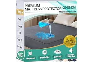 OhGeni 100% Waterproof Mattress Protector, King Grey Size, Fitted Sheet with Deep Pockets, 6''-18'', Premium Noiseless Breathable Soft Material, Mattresses Cover for Bed