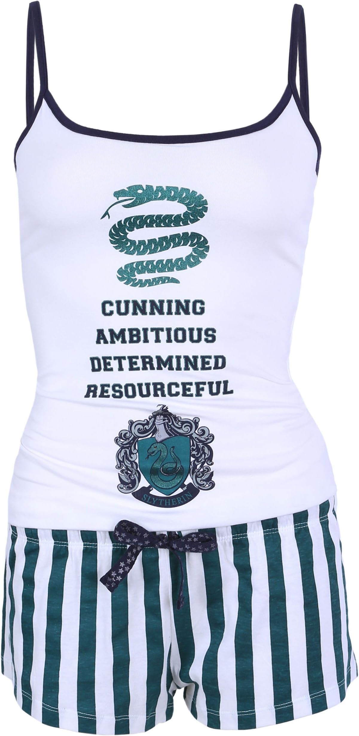 Harry Potter Green/White, Slytherin Crest Top & Striped Shorts Pyjama Set for Ladies 14-16 / EU 42-44
