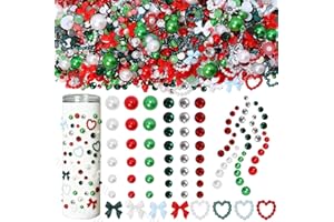 CYNAILLI Christmas Red Green Mixed Flatback Rhinestones & Pearls, Pearl and Rhinestones for Crafting, Pearls Heart Bows Nail Charms for Christmas Craft DIY Ornaments, Tumbler Cups, Nail Art and Gift Making