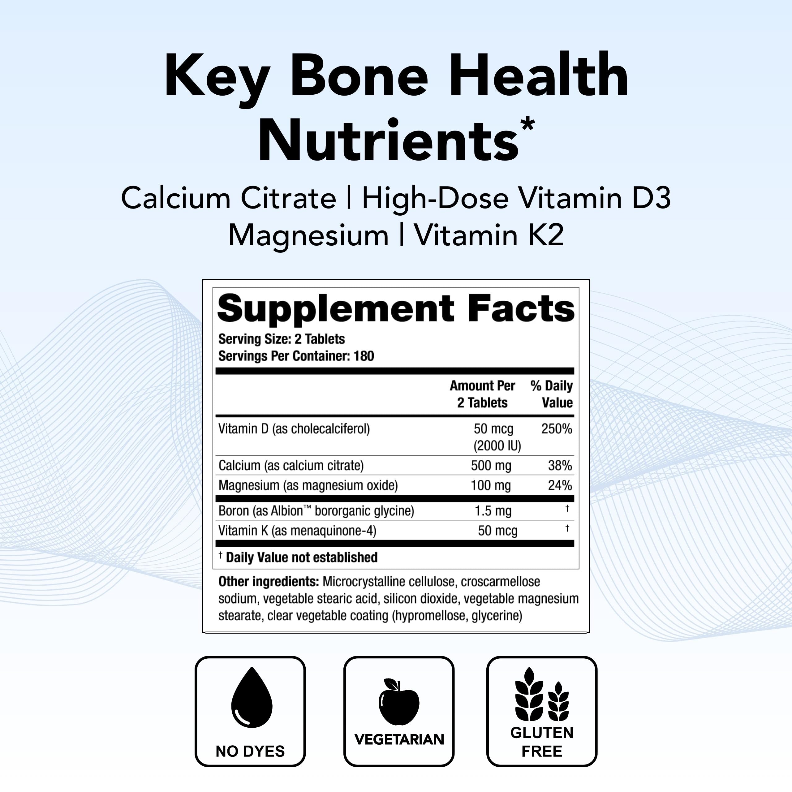 Theralogix TheraCal D4000 - Bone Health Support Supplement with Calcium, Magnesium, Vitamin D3, Vitamin K2 & Boron* - 90-Day Supply - NSF Certified - 360 Tablets