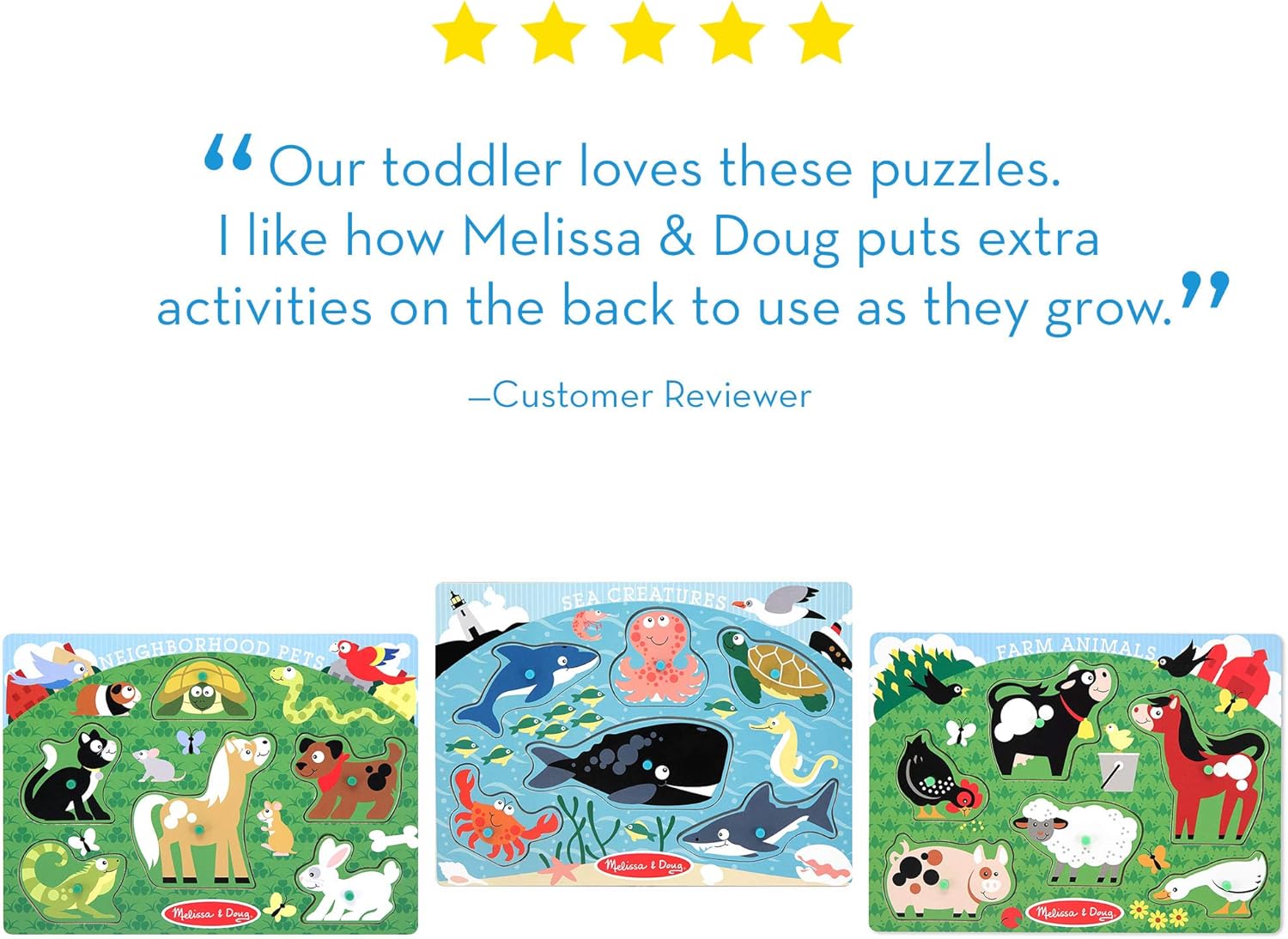 Melissa & Doug Animals Wooden Peg Puzzles Set - Farm, Pets, and Ocean: Melissa & Doug: Toys & Games
