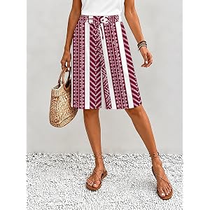 Women's Abstract Geometric Print Capri Shorts, Elastic Waist Drawstring Loose Summer Casual Seven-Point Pants