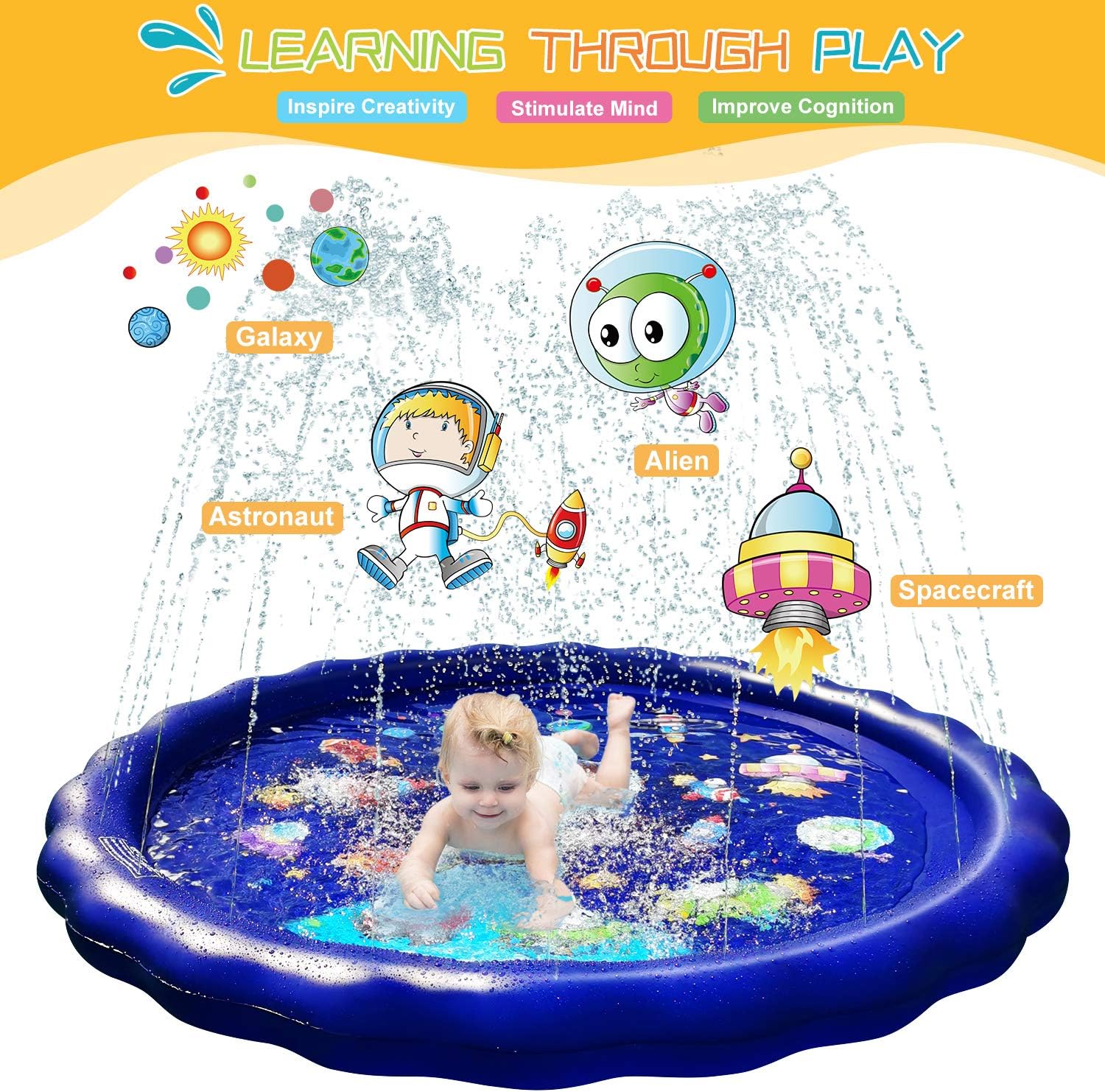 Splash Pad Sprinkler for Kids, 68'' Kids Toys Sprinklers for Outside Backyard 3-in-1 Water Toys Gifts Baby Kiddie Pools Outdoor Games Play Mat Water Sprinkler for Toddlers Kids Stocking Stuffers: Toys & Games