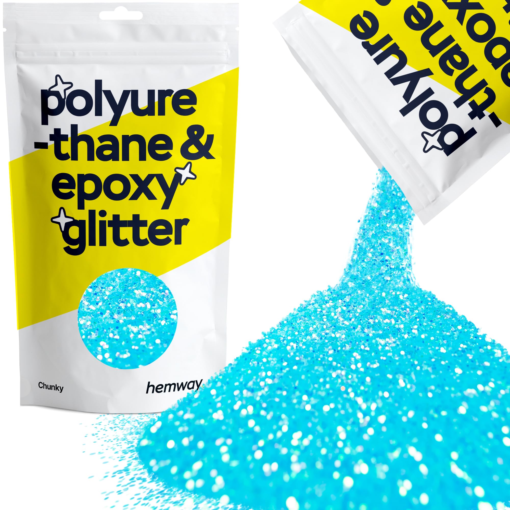 Hemway Resin Glitter Baby Blue Iridescent 100g Chunky | Polyurethane & Epoxy Glitter for Resin Crafts, Tumblers, Coasters, Floor & Table Art