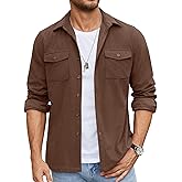 COOFANDY Men's Button Down Waffle Shirt Jacket Casual Long Sleeve Shacket Lightweight Overshirts with Flap Pockets
