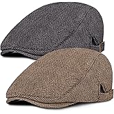Senker Fashion 2 Pack Newsboy Cap for Men Adjustable Herringbone Tweed Wool Hats Blend Flat Cap Ivy Cabbie Driving Hat