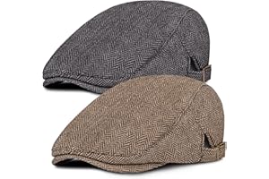 Senker Fashion 2 Pack Newsboy Cap for Men Adjustable Herringbone Tweed Wool Hats Blend Flat Cap Ivy Cabbie Driving Hat
