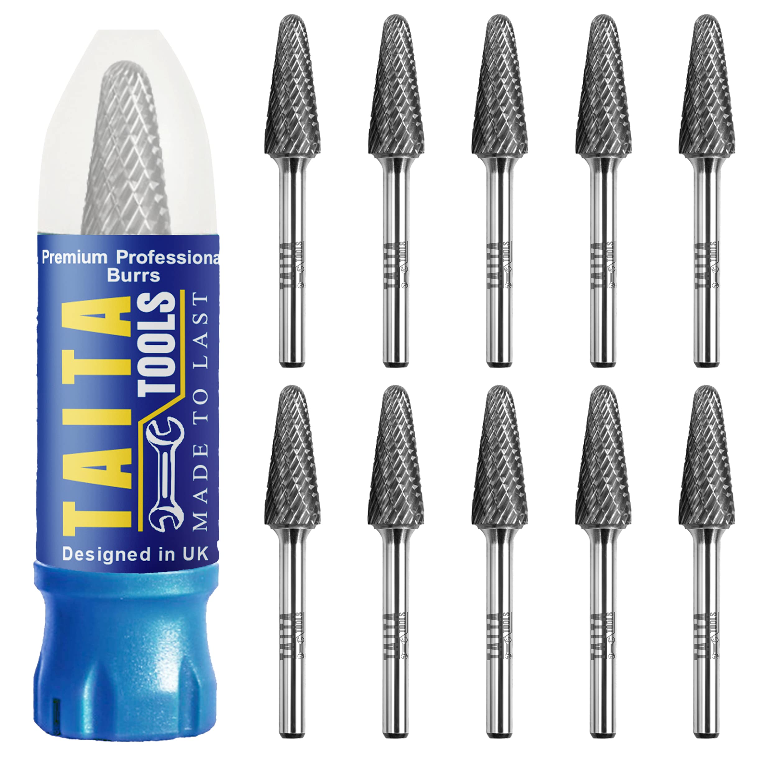 Carbide Burr 1/4" Shank, SL-4 Tungsten Double Cut Rotary Die Grinder Bits - Cutting Burrs for Milwaukee, Dewalt and Makita Die Grinder Accessories - Wood Carving Metal Working & Sturdy Storage Case