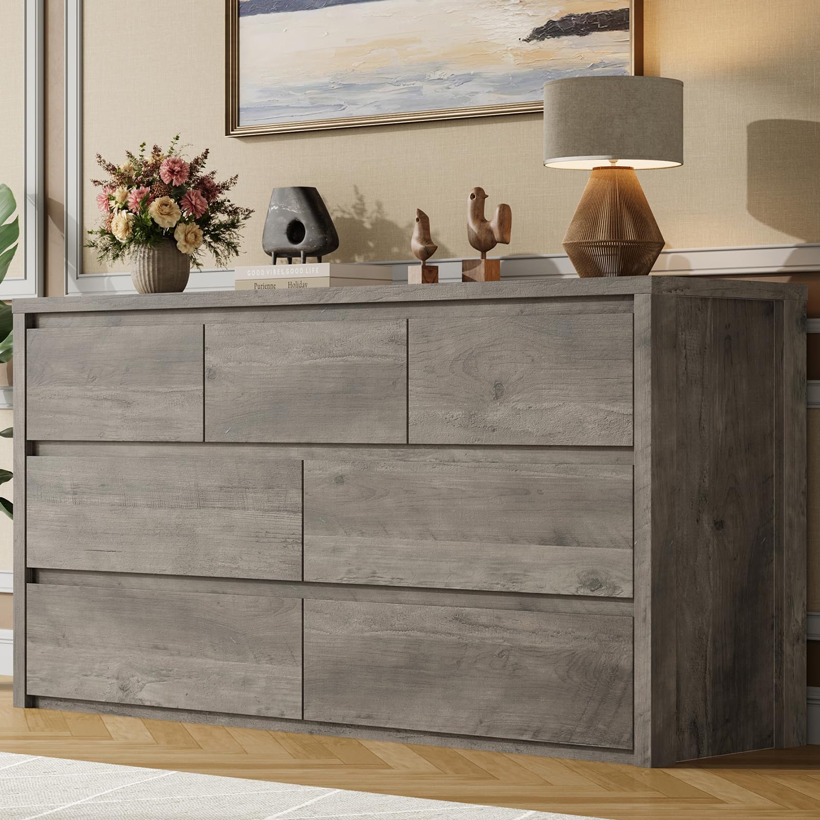 Photo 1 of ** FINAL SALE, NO RETURN, MISSING SOME PIECES*** GarveeHome 7 Drawer Dresser for Bedroom, Wide Modern Chest of Drawers, Large Wood Dresser Wooden Storage Organizer for Living Room, Hallway Entryway