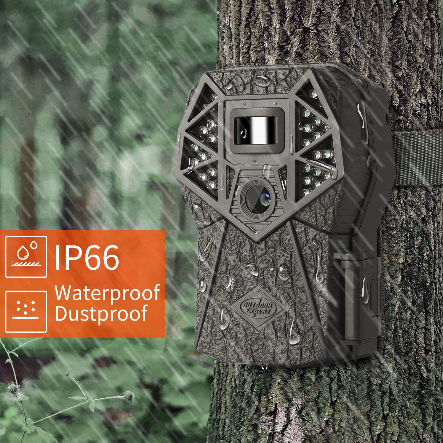 Outdoor Expert Trail Camera 20MP 1080P hunting Camera with 36pcs 850nm IR LEDs, Activated Night Vision 70ft PIR sense distance Digital Game Cam with LCD display for Wildlife Scouting and Home Security