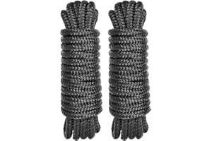 PACTHSD 2 Pack 1/2" x 15' Dock Lines - Marine Grade Nylon Boat Rope with 12" Loop for Docking and Mooring - Double Braided Boat Lines, High Strength, Easy Handling, Fray Resistant - Black