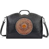 Genuine Leather Handbags Purses for Women Crossbody Bag Large Satchel Vintage Embossed Totem Shoulder Hand Bag
