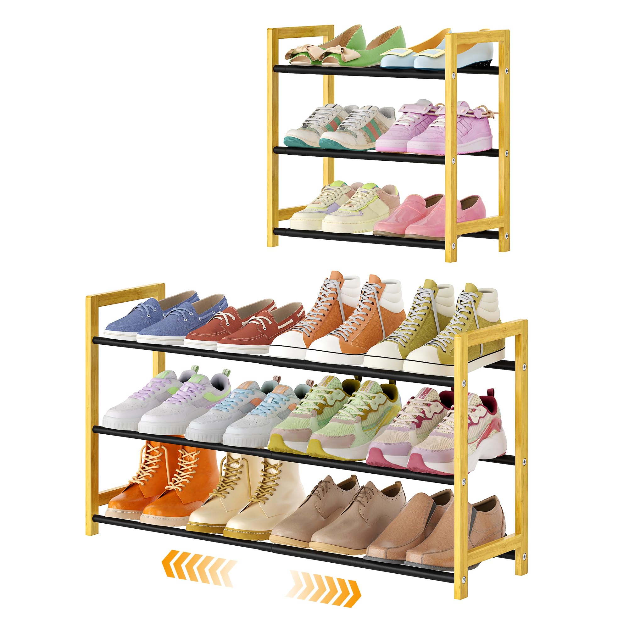 Photo 1 of LVNIUS Expandable Shoe Rack for Closet,3 Tier Metal Shoes Shelf Organizer for Dorm,6-12 Pairs Small Standing Shoe Rack for Narrow Spaces,Entryway