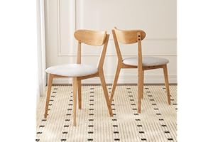 Grewood 100% Solid Oak Wood Dining Chairs,Mid Century Modern Dining Chairs with Upholstered Cushion,Kitchen,Dining Room Chairs Set of 2 (2, Original Color White Upholstery)