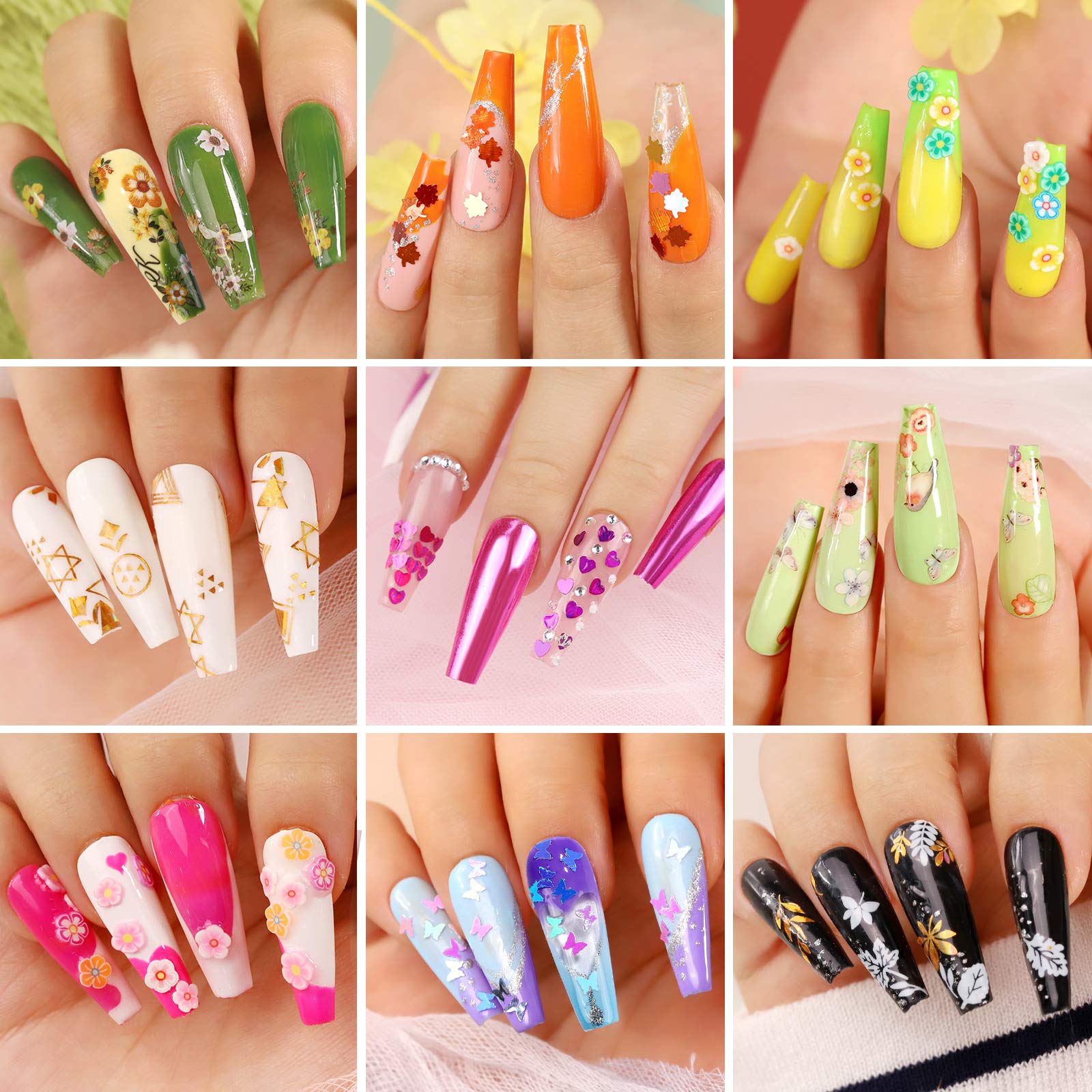 Teenitor 12 Sheets Nail Art Sticker 3D Self-Adhesive, Nail Art Decoration with 5 Boxes Holographic Nail Art Glitter Flakes Butterfly Heart Star Maple Leaf Nail Sequins and Nail Art Flower Slices - Image 7