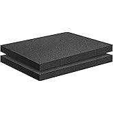 2 PCS Black Foam Padding- 16x12x1 Inch Polyurethane High Density Foam Cuttable Black Sheet Pad Cushioning Inserts for Packing Cases and Crafts