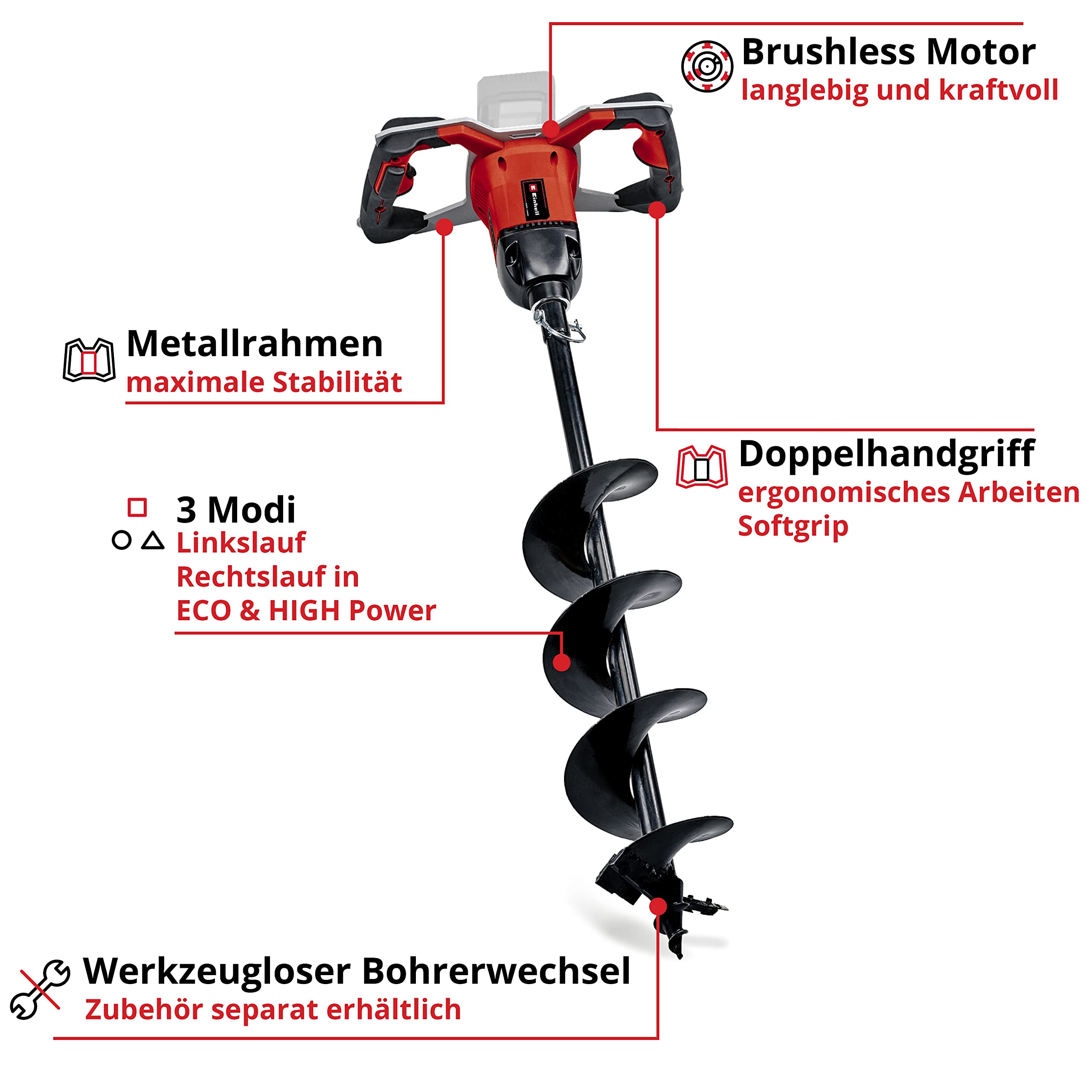 Einhell Akku-Erdbohrer GP-EA 18/150 Li BL-Solo Power X-Change (Li-Ion, 18 V, bürstenloser Motor, inkl. Erdbohrer Ø 150 mm, Mörtelrührer, Lieferung ohne Akku & ohne Ladegerät) 3