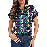 Ovokcina Short Sleeve Shirts for Women V Neck Cuffed Sleeved Collared Button Down Shirt Casual Summer Tops Loose Blouse