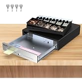 Beelta 16" Cash Drawer for Small Business - Stainless Steel Front Panel, Removable Cash Tray, Electronic Cash Box, 5Bill/5Coin, RJ11/12 Cable Cashier Register
