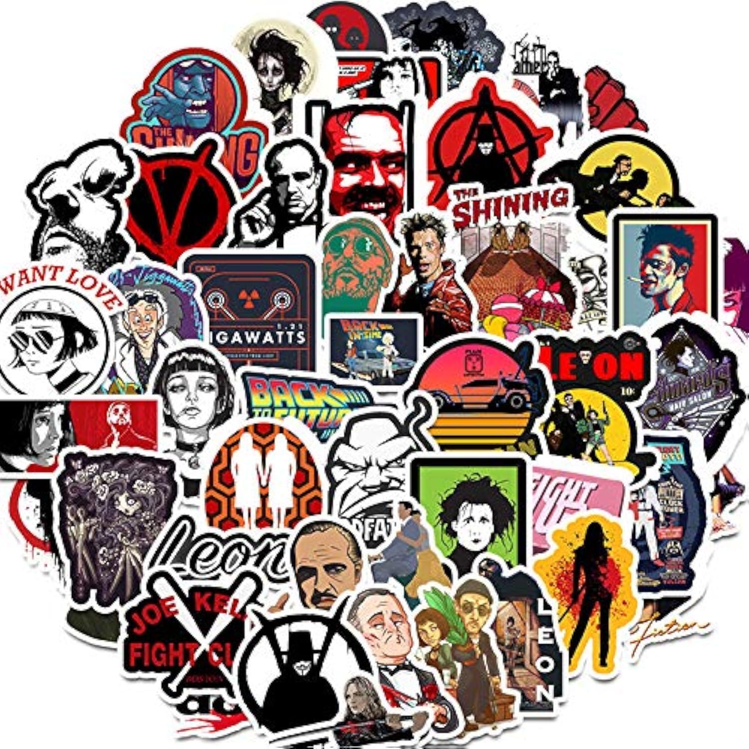 Affoto Classic Movies Stickers (50 PCS), Gift for Children Teens Adults, Waterproof Vinyl PVC, Multicolor Cartoon Stickers for Laptop, Water Bottle, Skateboard