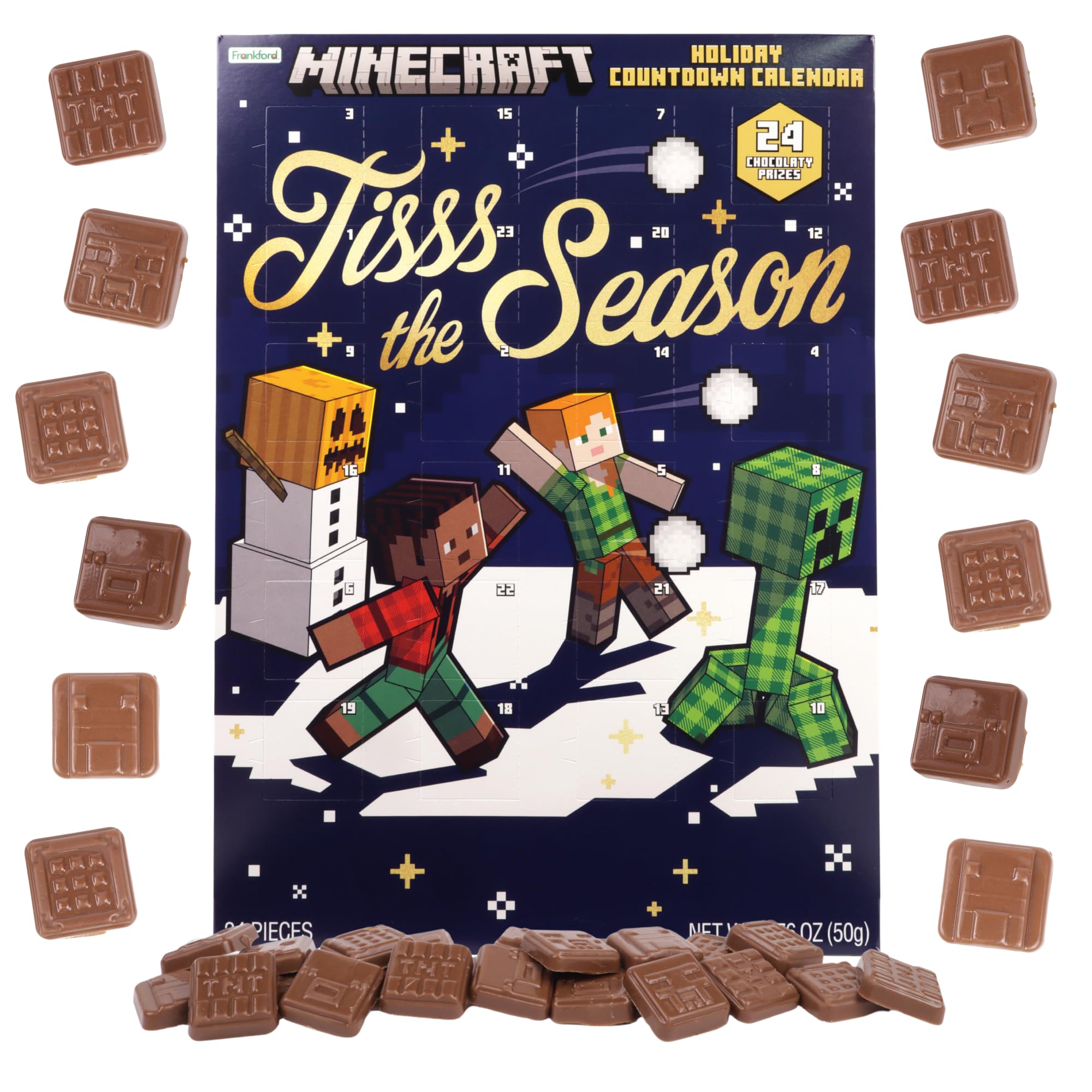 Photo 1 of 2025 Minecraft Christmas Advent Calendar, 24 Day Holiday Countdown, Chocolate Candy Inside, 1.76 Ounce